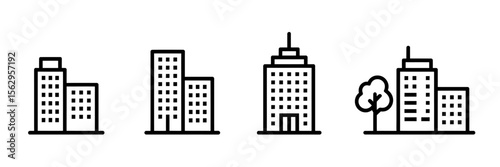 Urban Skyline Icons City Buildings and Tree Illustrations