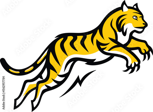 Dynamic Tiger Illustration A Powerful Feline Design with Bold Colors and Movement