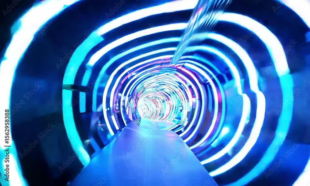 A mesmerizing futuristic neon laser light tunnel, glowing with vibrant blues, pinks, and greens 1