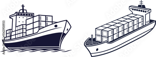 Vector illustration of cargo ship transporting containers for global logistics and trade.
