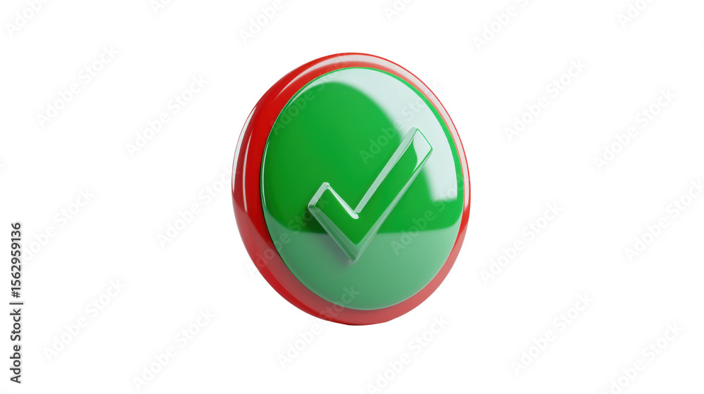Red corners and green checkmark symbol on round button with glossy on white background Red corners and green checkmark symbol on round button with glossy on white background