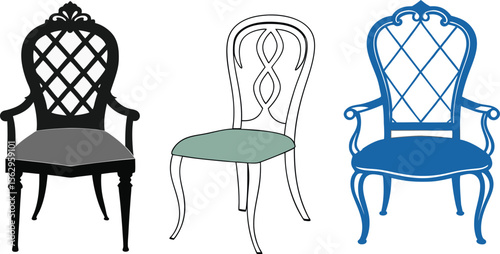 Silhouette and coloring armchair set. armchair, chair, furniture, antique.