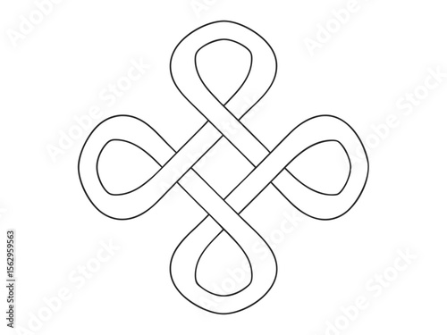 Celtic knot symbol in black outline representing intertwined connections and infinity concept. photo