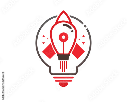 Creative rocket ship inside lightbulb symbolizing innovation startup and new business ideas.