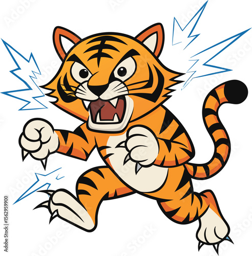 Tiger Attacking with Claws Out Vector Illustration in CMYK Color Model