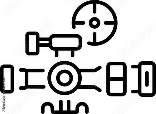 A linear style icon showing a rifle scope 