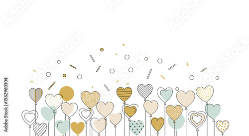 Floating Heart Balloons and Confetti Celebration Perfect for a Wedding or Anniversary Party