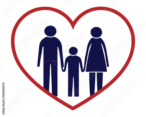 Symbolic representation of family love and unity enclosed within a red heart shape.