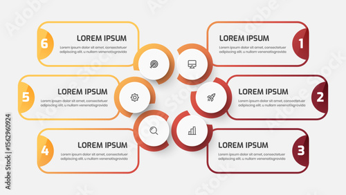 Business Central Circle, Infographic Presentation with Gradient Color, Circle Label, 6 Numbers and Icon