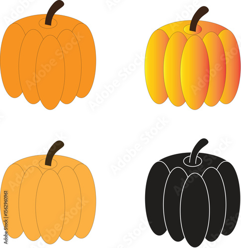Colorful Pumpkin Set – Vector Illustration of Autumn Harvest Vegetables