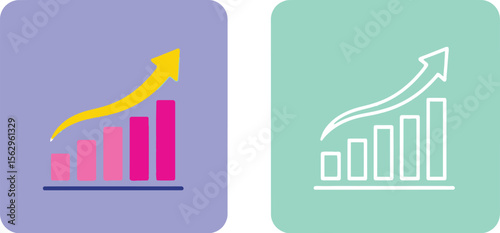 Two square icons displaying growth charts with arrows pointing upwards trend