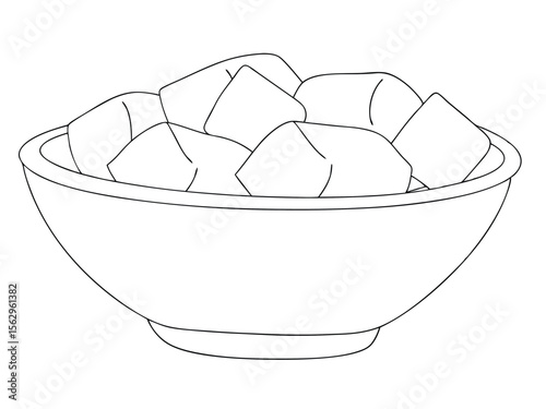 Simple line art illustration of a bowl filled with cubed food items or ingredients.