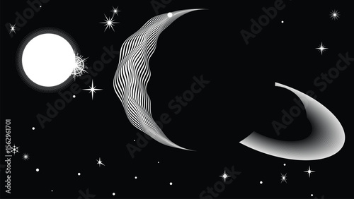 Stars and exoplanet in outer space. Futuristic landscape, with lines . Night landscape with starry sky .Vector illustration
