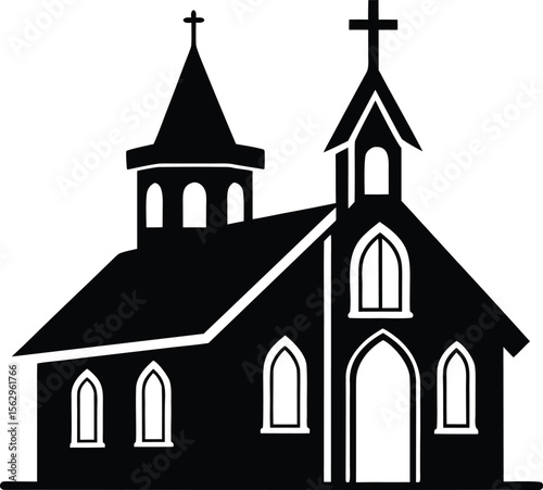 Christian church house icon, Church building vector illustration
