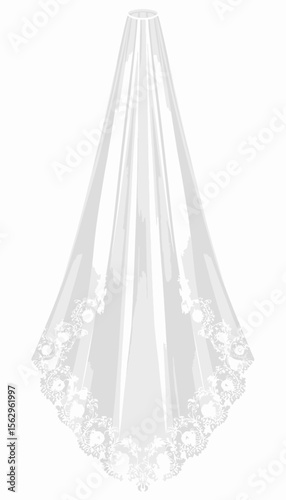 Elegant white lace shawl draped with floral design on edge  
