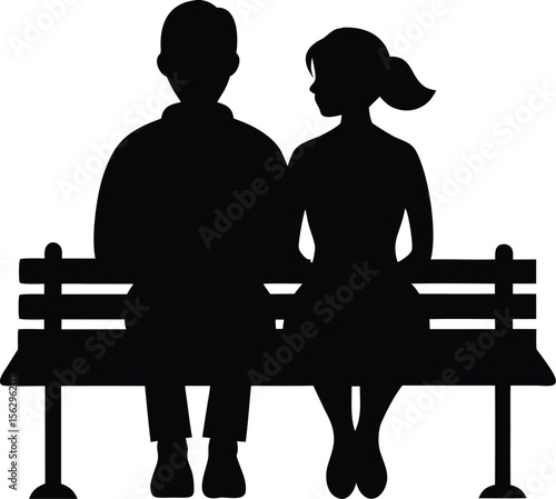 couple sitting on a bench black silhouette vector illustration,lovely couple vector