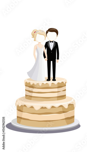 Wedding cake with couple figurines holding hands on top 