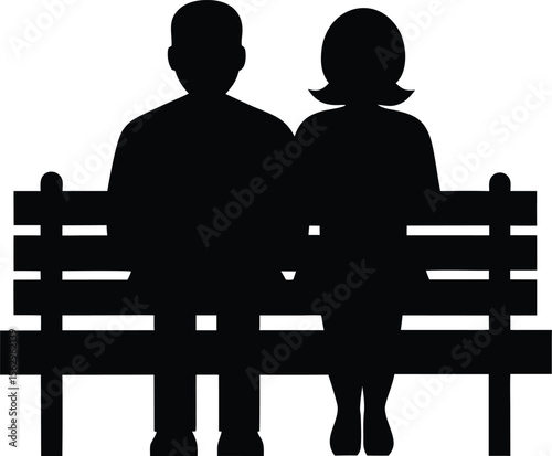 couple sitting on a bench black silhouette vector illustration,lovely couple vector