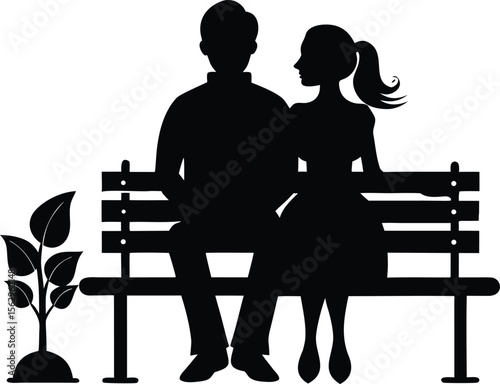 couple sitting on a bench black silhouette vector illustration,lovely couple vector