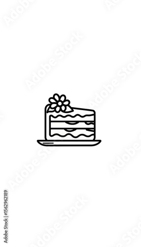 Chocolate cake slice with flower decoration on a plate  