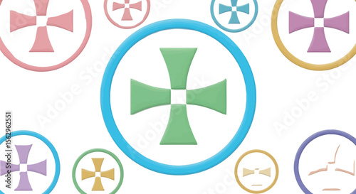 Colorful crosses inside circles scattered on a white background design art