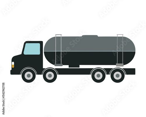 Vector illustration of a tanker truck transporting fuel or liquid cargo on white background.