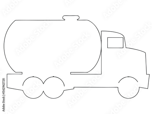 Outline illustration of a tanker truck ideal for transporting liquids fuel or gases.