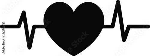 Heartbeat Pulse with love icon black silhouette vector illustration