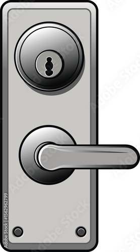 Stylish Metal Door Handle and Lock Vector Illustration
