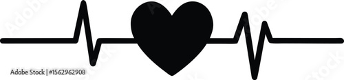 Heartbeat Pulse with love icon black silhouette vector illustration