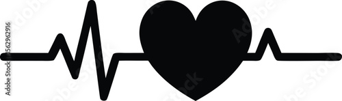 Heartbeat Pulse with love icon black silhouette vector illustration