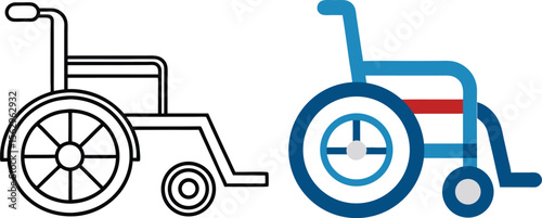 Blue and black wheelchair icons vector illustration for health and medical concepts. wheelchair, disability, medical, healthcare.