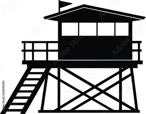 Lifeguard tower Silhouette vector, Safeguard tower icon illustration