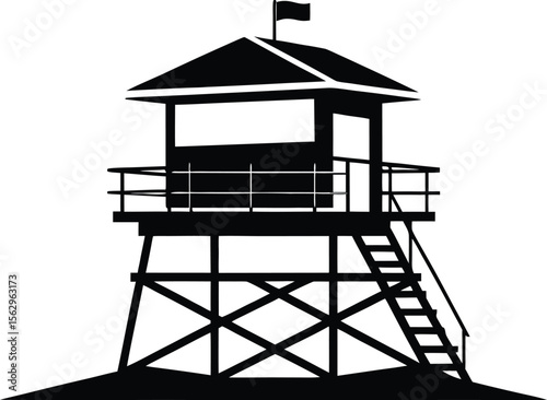 Lifeguard tower Silhouette vector, Safeguard tower icon illustration