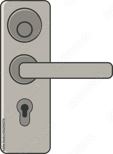 Modern Door Handle Vector Illustration Front View with Keyhole and Lock