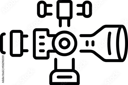 A linear style icon denoting a scope lens 