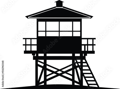 Lifeguard tower Silhouette vector, Safeguard tower icon illustration