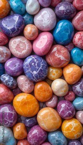 Vibrant Glossy Stones and Marbles with Intricate Patterns