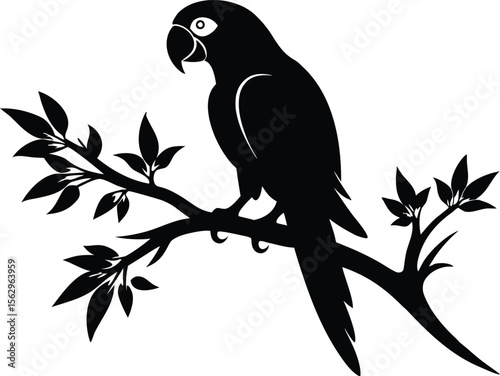 parrot with tree branch black silhouette vector,parrot icon illustration