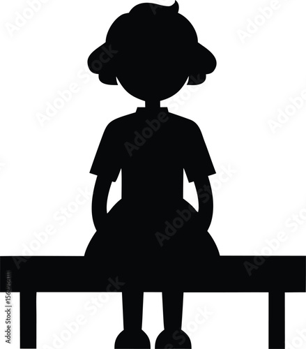 school girl sitting on a bench  black silhouette vector illustration