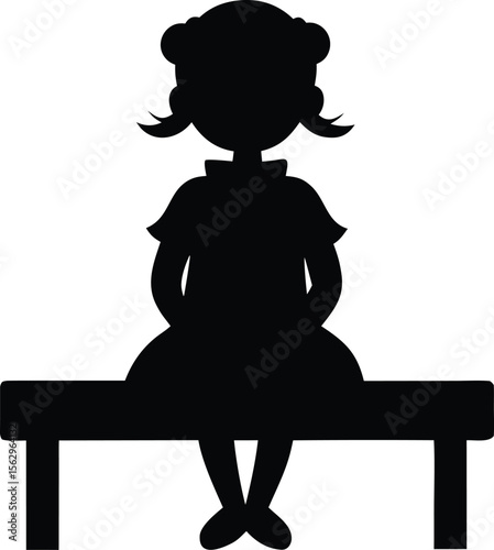 school girl sitting on a bench  black silhouette vector illustration