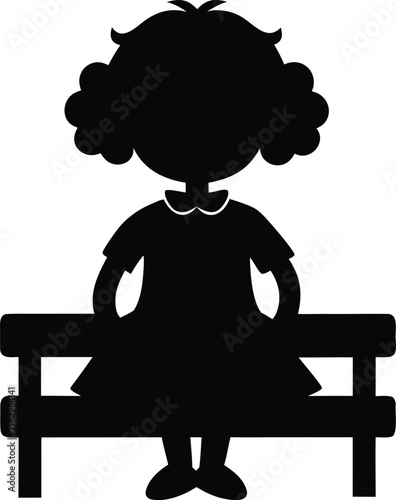 school girl sitting on a bench  black silhouette vector illustration