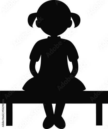 school girl sitting on a bench  black silhouette vector illustration