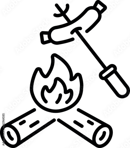 A linear style icon representing campfire cooking 