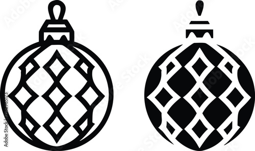 Christmas Bauble Vector Icons – Black and White Holiday Ornament Silhouette Illustration