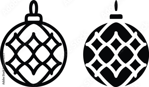 Christmas Ornament Vector Icons – Black and White Holiday Bauble Silhouette Illustration