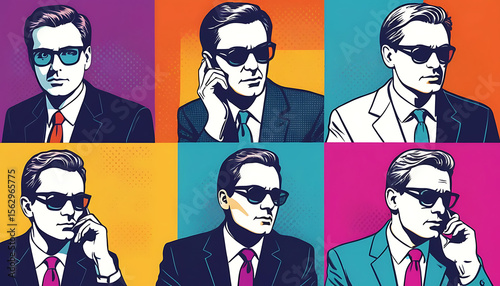 Retro Pop Art Style Portrait of a Man in Sunglasses
