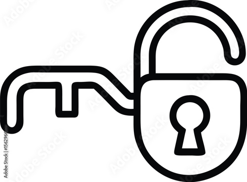 Vector art of an open padlock with a key inserted, isolated on white background