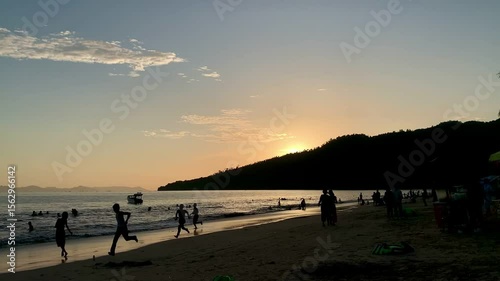 View of the sunset and hills on the beach
