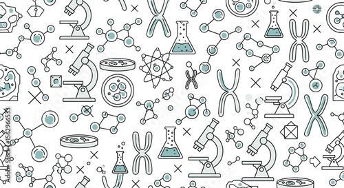 Diverse Scientific Elements Composition Seamless Pattern Biology Chemistry Physics Studies And Discoveries